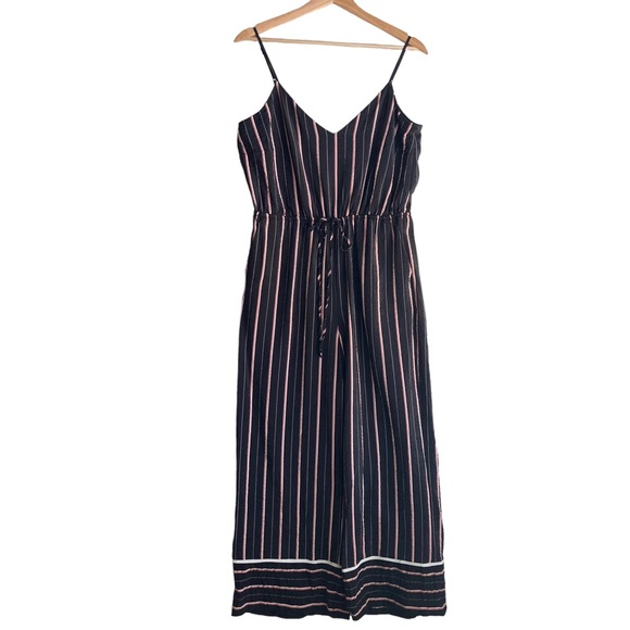 Vince Camuto Women's spaghetti strap black wide leg striped jumpsuit, Sz M - Picture 5 of 17